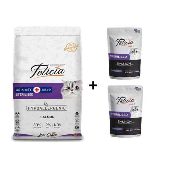 Felicia Kısırlaştırılmış  Somonlu Kedi Maması 2 kg + 2 Adet Yaş Mama ürün görseli 1