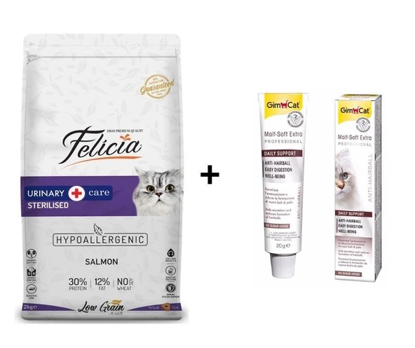 Felicia Kısırlaştırılmış  Somonlu Kedi Maması 2 kg + GimCat Malt Soft Extra 20 gr ürün görseli 1
