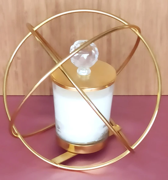 Romantik Dünyam Dekoratif Hediyelik Altın Rengi Metal Mumluk - Resim 4