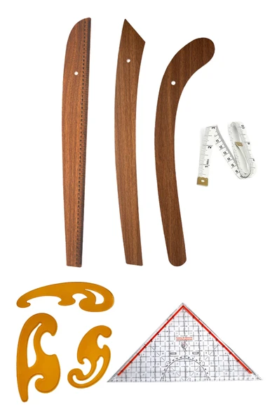6 Parça Set 3’lü Modelist Riga Cetvel Seti, Modelist Gönyesi, Pistole Cetvel ve 150 cm Mezura - Resim 2