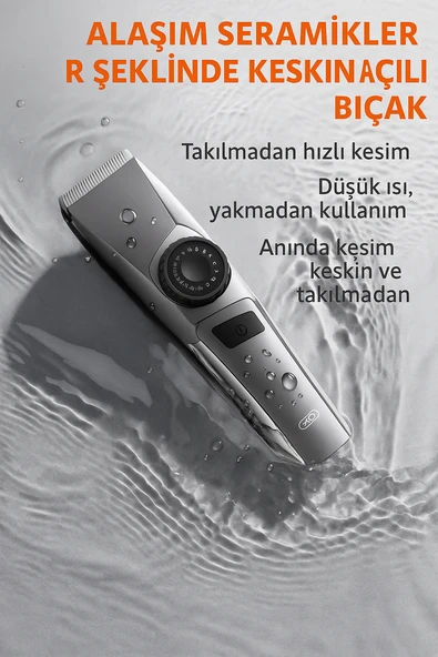 Titanyum Kaplı Seramik Bıçaklı Profesyonel Saç Sakal Kesme Makinesi 6 Başlıklı Dijital Göstergeli - 5