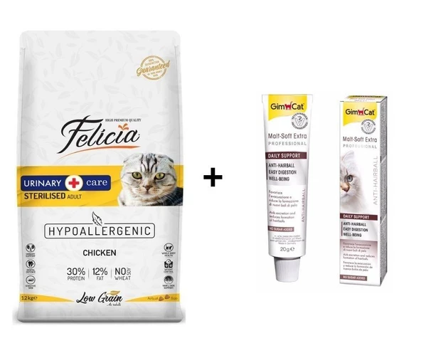 Felicia Tavuklu Kısırlaştırılmış Yetişkin Kedi Maması 12 Kg + GimCat Malt Soft Extra 20 gr ürün görseli 1
