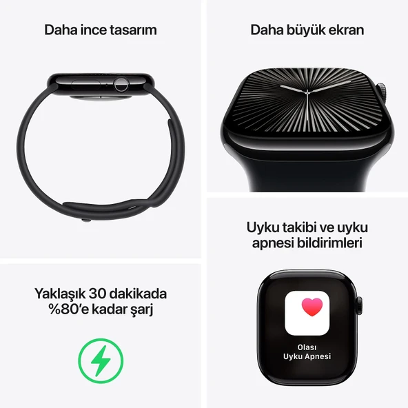 APPLE Watch Series 10 GPS + Cellular 46mm Jet Black Aluminium Case with Black Sport Band - M/L - 3