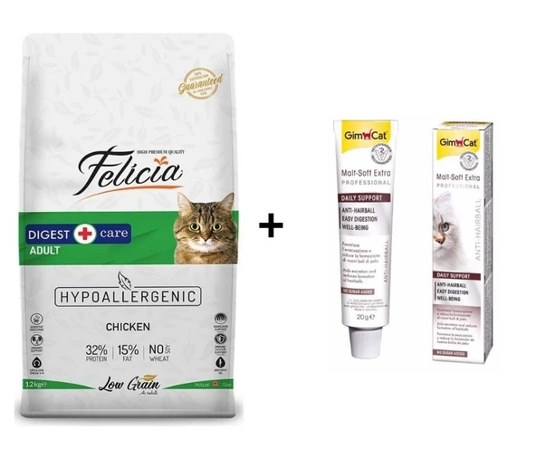 Felicia Tavuklu Yetişkin Kedi Maması 12 kg + GimCat Malt Soft Extra 20 gr ürün görseli
