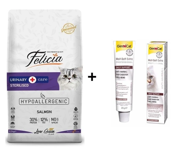 Felicia Sterilized Kısırlaştırılmış  Somonlu Kedi Maması 12 kg + GimCat Malt Soft Extra 20 gr ürün görseli 1