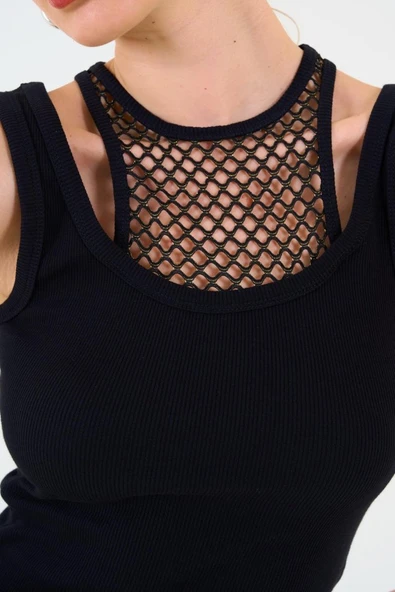 İçi Dantelli Kaşkorse Atlet - SİYAH - Resim 4