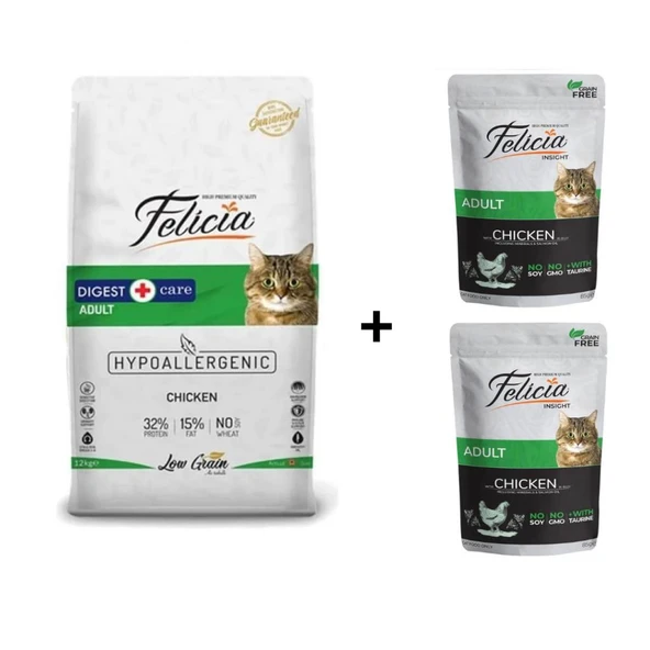 Felicia Tavuklu Yetişkin Kedi Maması 2 kg + 2 Adet Yaş Mama ürün görseli 1