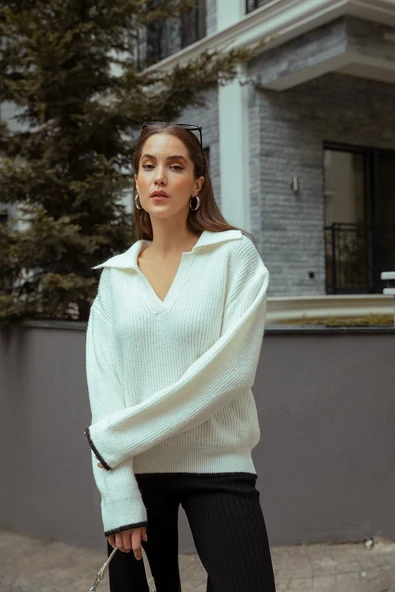 DenizButik  V Yaka Kazak - EKRU - 2