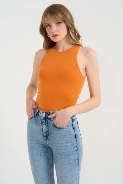 Örme Bisiklet Yaka Atlet - Oranj ürün görseli