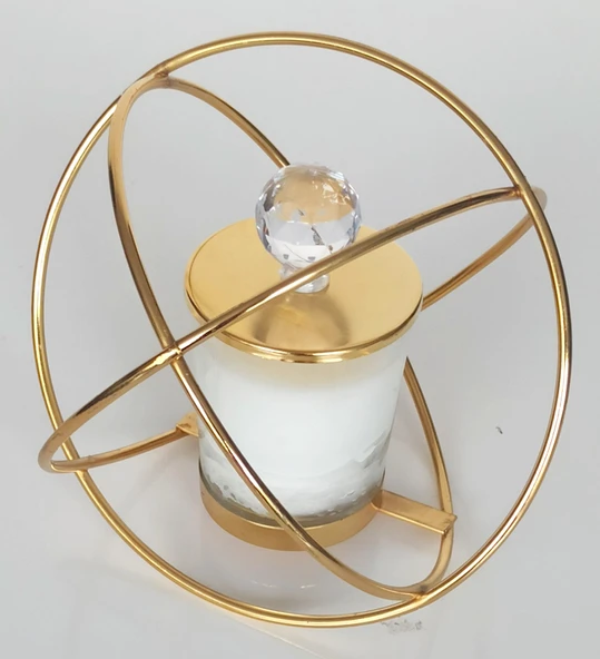 Romantik Dünyam Dekoratif Hediyelik Altın Rengi Metal Mumluk - Resim 2