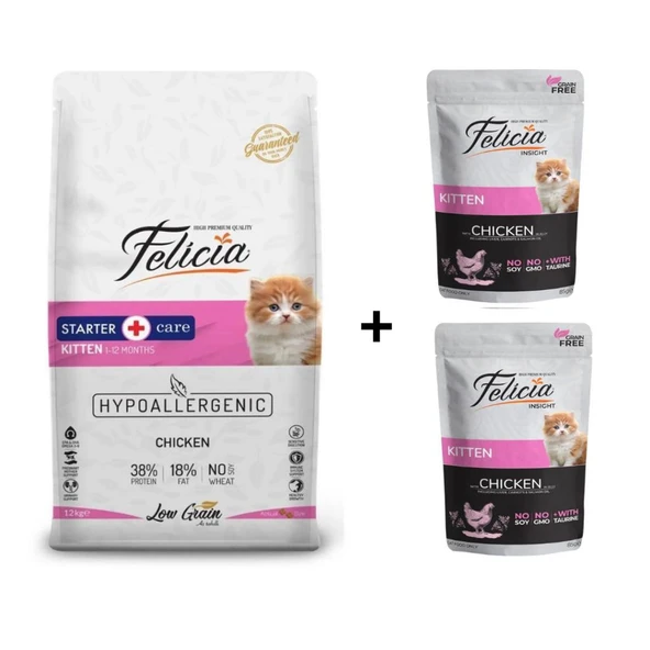 Felicia Kitten Tavuklu Yavru Kedi Maması 2 kg + 2 Adet Yaş Mama ürün görseli