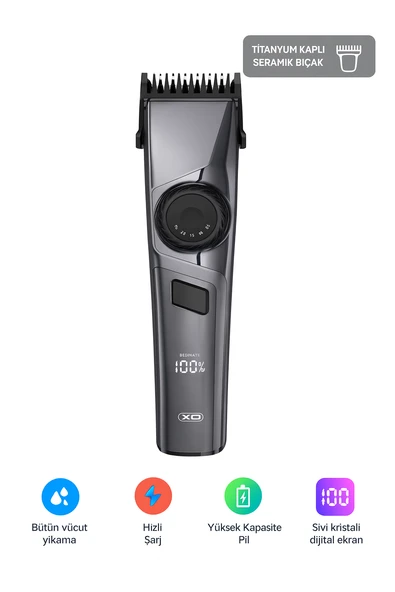 Titanyum Kaplı Seramik Bıçaklı Profesyonel Saç Sakal Kesme Makinesi 6 Başlıklı Dijital Göstergeli