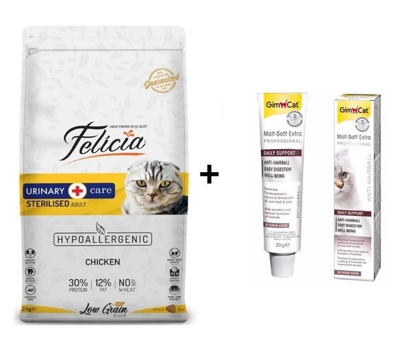 Felicia Tavuklu Kısırlaştırılmış Yetişkin Kedi Maması 2 Kg + GimCat Malt Soft Extra 20 gr ürün görseli 1