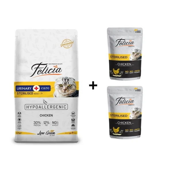 Felicia Tavuklu Kısırlaştırılmış Yetişkin Kedi Maması 2 Kg + 2 Adet Yaş Mama ürün görseli 1