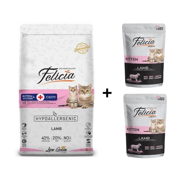 Felicia Kitten Kuzulu Yavru Kedi Maması 2 Kg + 2 Adet Yaş Mama ürün görseli