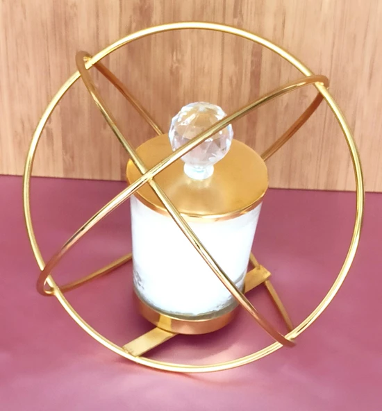 Romantik Dünyam Dekoratif Hediyelik Altın Rengi Metal Mumluk - Resim 3