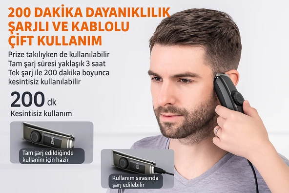 Titanyum Kaplı Seramik Bıçaklı Profesyonel Saç Sakal Kesme Makinesi 6 Başlıklı Dijital Göstergeli - 6