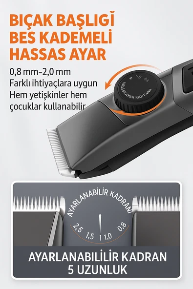 Titanyum Kaplı Seramik Bıçaklı Profesyonel Saç Sakal Kesme Makinesi 6 Başlıklı Dijital Göstergeli - 3