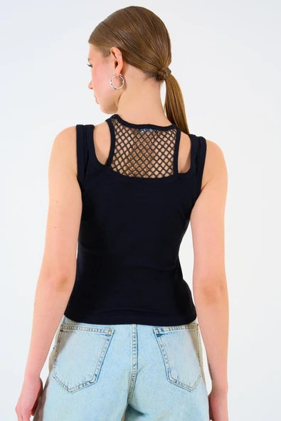 İçi Dantelli Kaşkorse Atlet - SİYAH - Resim 5
