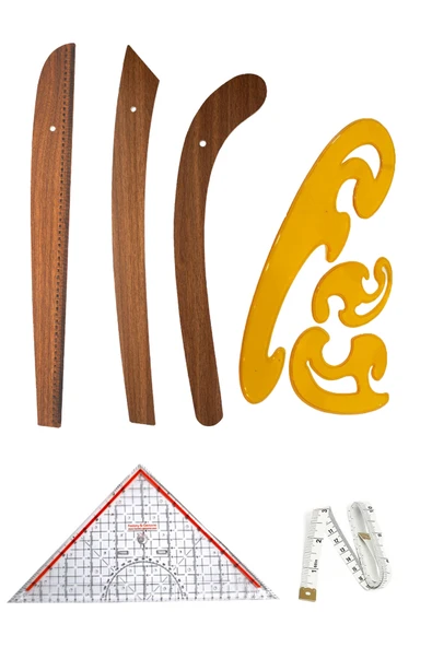 6 Parça Set 3’lü Modelist Riga Cetvel Seti, Modelist Gönyesi, Pistole Cetvel ve 150 cm Mezura ürün görseli 1