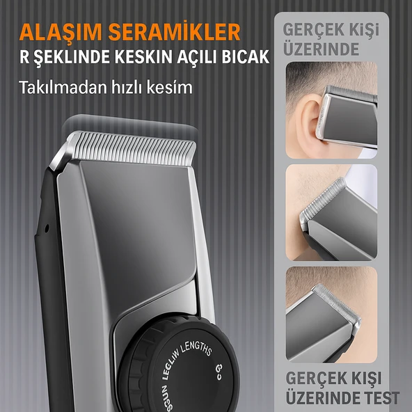 Titanyum Kaplı Seramik Bıçaklı Profesyonel Saç Sakal Kesme Makinesi 6 Başlıklı Dijital Göstergeli - 4