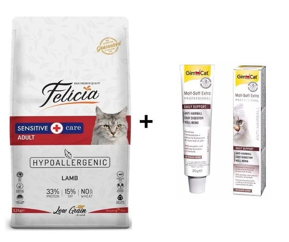 Felicia Kuzulu Yetişkin Kedi Maması 12 Kg + GimCat Malt Soft Extra 20 gr ürün görseli 1