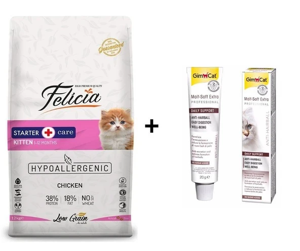 Felicia Kitten Tavuklu Yavru Kedi Maması 12 kg + GimCat Malt Soft Extra 20 gr ürün görseli