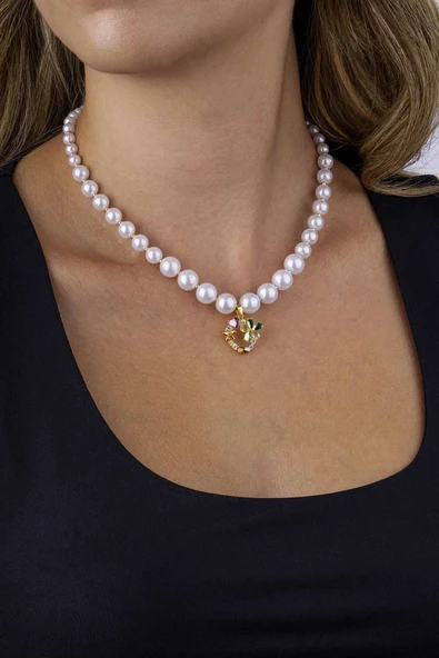 Gümüş PazarımKalp Yonca Figürlü Altın Kaplama İnci Taneli Kadın Çelik Kolye - 3