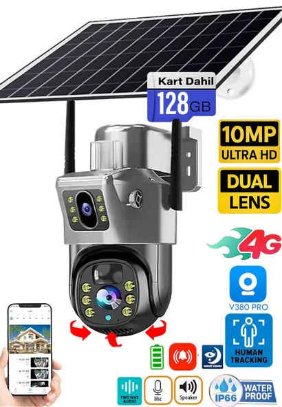 Ventus V380 Pro 128GB 735-4G 10MP (5MP+5MP) Dual Lens UltraHD Güneş Enerjili Akıllı Güvenlik Kamerası