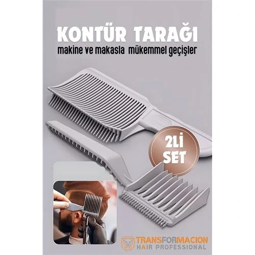 Kuaför Berber Kavisli Kontur Kesim Tarağı 2 li SET - Resim 2