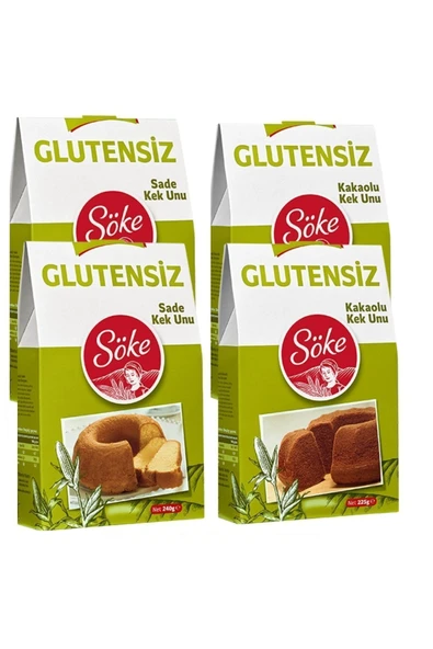 Söke Glutensiz Kek un Sade 2 x 240 g Kakaolu Kek Un 2 x225 g 4 Lü Set - 1