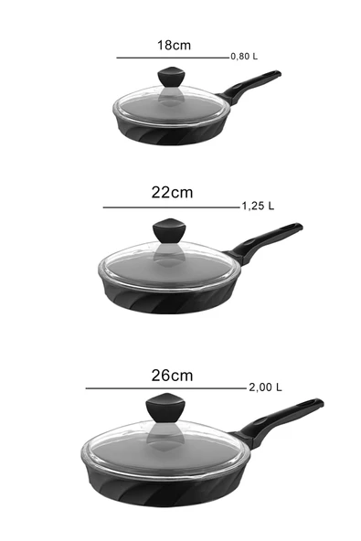 Vento 6 Parça Döküm Cam Kapaklı Tava 18-22-26 cm - Resim 5