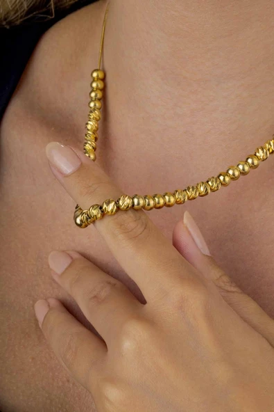 Gümüş Pazarım Altın Kaplama Kadın Çelik Top Zincir Kolye