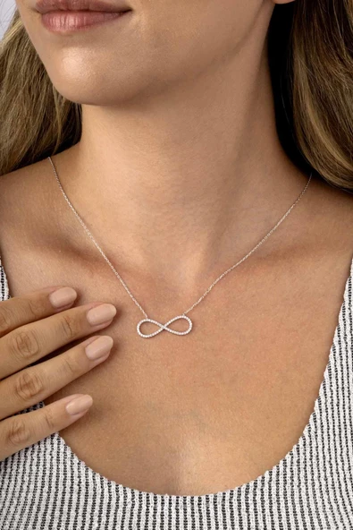Gümüş Pazarım Zirkon Taşlı Sonsuzluk 925 Ayar Gümüş Kadın Kolye ürün görseli 1