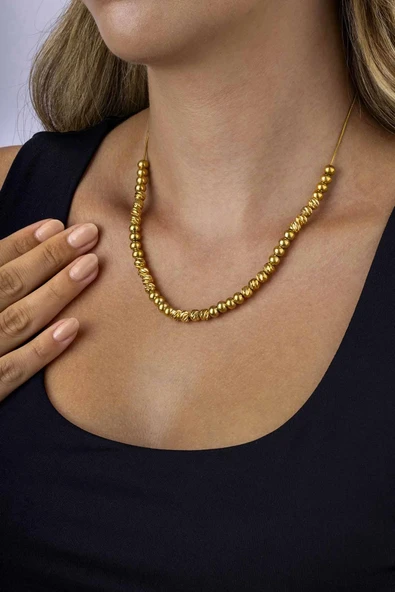 Gümüş Pazarım Altın Kaplama Kadın Çelik Top Zincir Kolye - 3