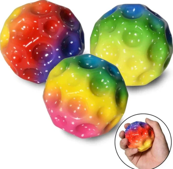 Yükseğe Zıplayan Top Moon Ball Ay Topu Rengarenk 7 cm - 1 Adet - Resim 6