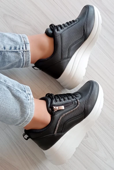 Kadın Siyah Yüksek Topuk Ortopedik Taban Cilt Spor Bot - 10