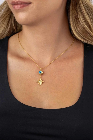 Gümüş Pazarım Top Zincirli Altın Kaplama Yonca Kadın Çelik Kolye - 3