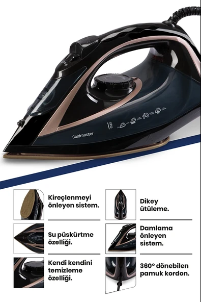 Goldmaster Pressjet 2400 Watt Seramik Tabanlı 170 gr Etkili Şok Buharlı Ütü - 4