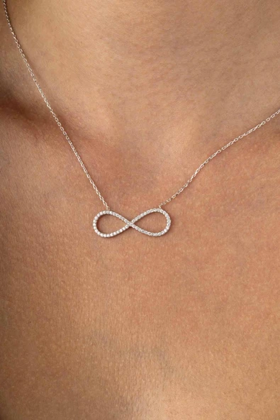 Gümüş Pazarım Zirkon Taşlı Sonsuzluk 925 Ayar Gümüş Kadın Kolye - Resim 2