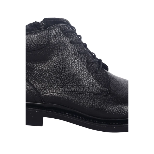 Deri Ortapedik Tabanlı Yandan Fermuarlı Yarım Boğazlı Bağcıklı Siyah Erkek Kışlık Bot Ayakkabı 250158 - 3