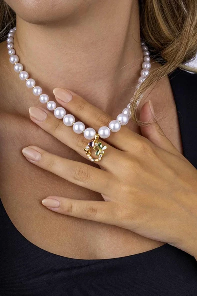 Gümüş PazarımKalp Yonca Figürlü Altın Kaplama İnci Taneli Kadın Çelik Kolye - 2