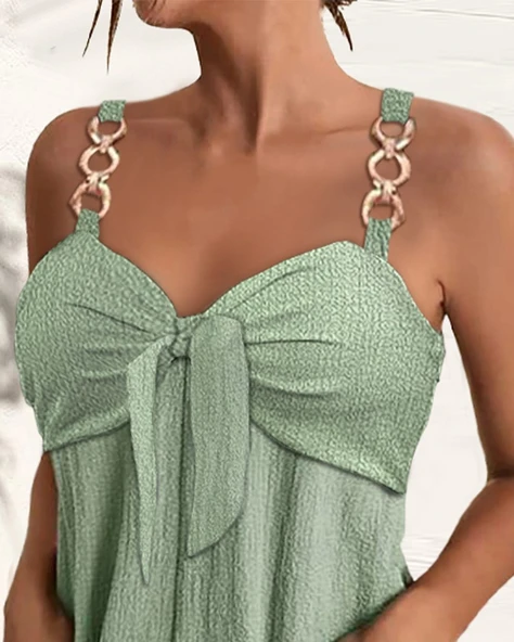 Kadın Kolsuz Askı Aksesuarlı önü Bağlama Detay Salopet şort Tulum - Resim 7