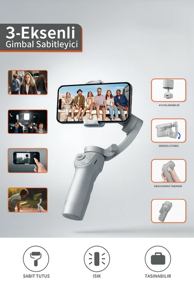 SS17 Akıllı Gimbal Sabitleyici Otomatik Yüz Takip Destekli Telefon Kamera - 2