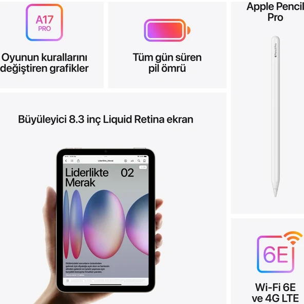 iPad Mini 7. Nesil Wi-Fi + Cellular 128 GB 8.3" MXPP3TU/A Mavi Tablet - 4