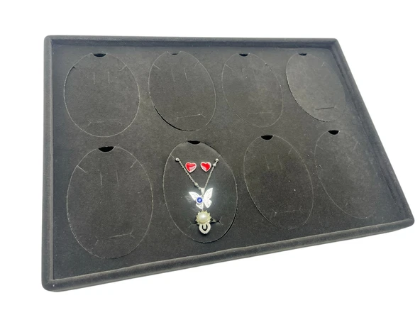 Süet Kumaş Füme 34-24 Cm Ayaklı 8 Pedli Kolye Tabla Stand