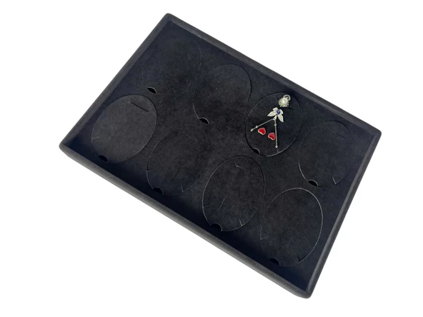 Süet Kumaş Siyah 34-24 Cm Ayaklı 8 Pedli Kolye Tabla Stand - 4