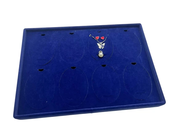 Süet Kumaş Lacivert 34-24 Cm Ayaklı 8 Pedli Kolye Tabla Stand - Resim 3