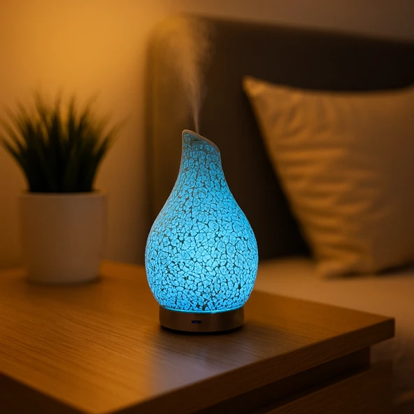 Şık Tasarımlı Mozaik Desenli LED Işıklı Ultrasonik Aromaterapi Difüzör  Otomatik Kapanma Özellikli Hava Nemlendirici