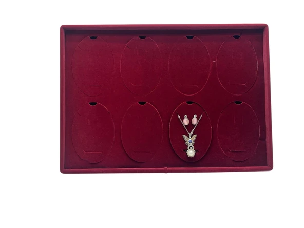 Süet Kumaş Bordo 34-24 Cm Ayaklı 8 Pedli Kolye Tabla Stand - 3